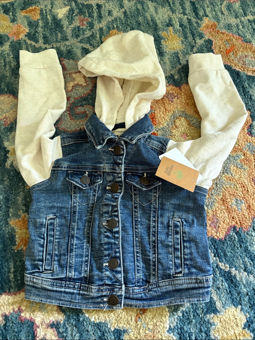 Tucker + Tate Blue Denim Jacket with Cream Hood & Sleeves